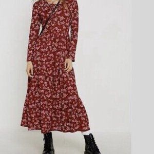Free People Tiers of Joy midi plum (Fall Dress, Flowers Pattern, Red, Burgundy,